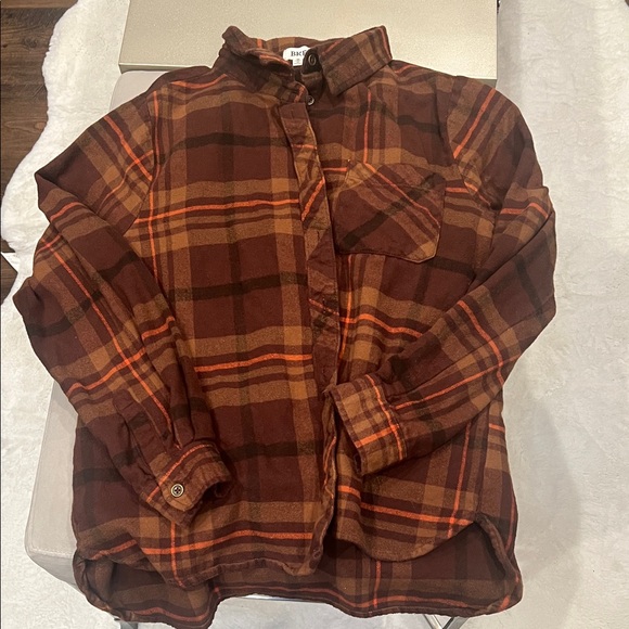 BKE Tops - BKE Brown and Orange Plaid Shirt